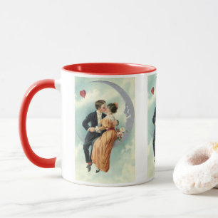 Mug Baiser victorien vintage sur une lune de croissant