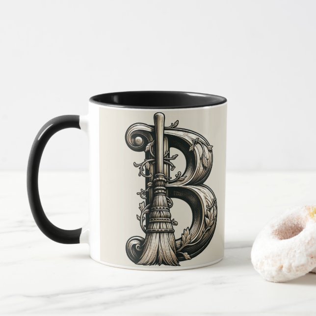 Mug Balai sorcier de mauvaise sorcière Lettre B initia (Avec donut)