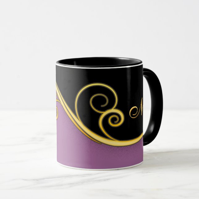 Mug Balayage noir violet avec Monogramme (Devant droit)