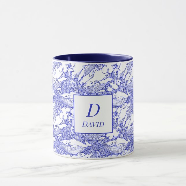 Mug Baleine à bosse bleu et blanc monogramme (Centre)