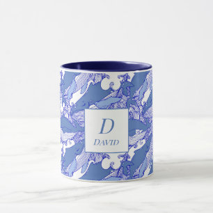 Mug Baleine à bosse bleu monochromatique personnalisée