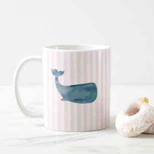 Mug Baleine Motif à bande rose nautique
