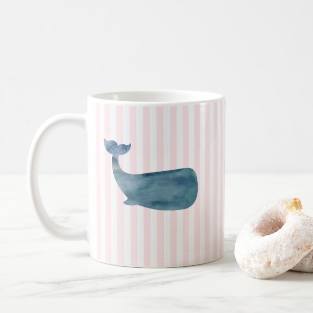 Mug Baleine Motif à bande rose nautique (Avec donut)
