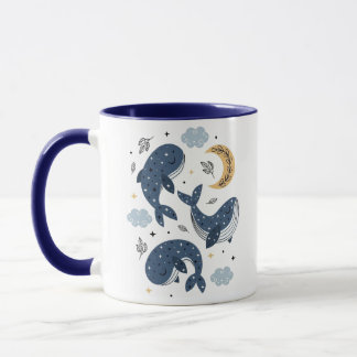 Mug Baleines Magiques Célestes et Étoiles Bleu Deux To