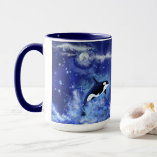 Mug Baleines tueuses en Pleine lune - Bleu dessin arti