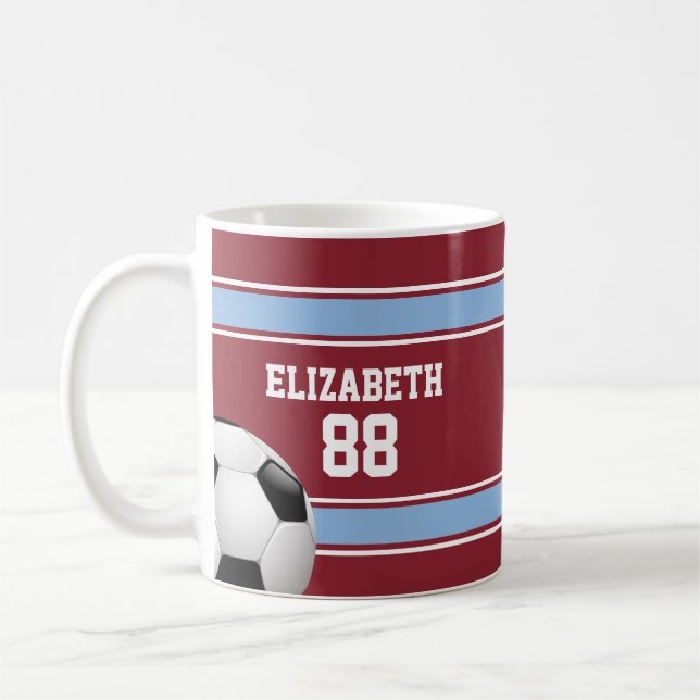Mug Balle de soccer Jersey Claret Blue Stripes (Gauche)