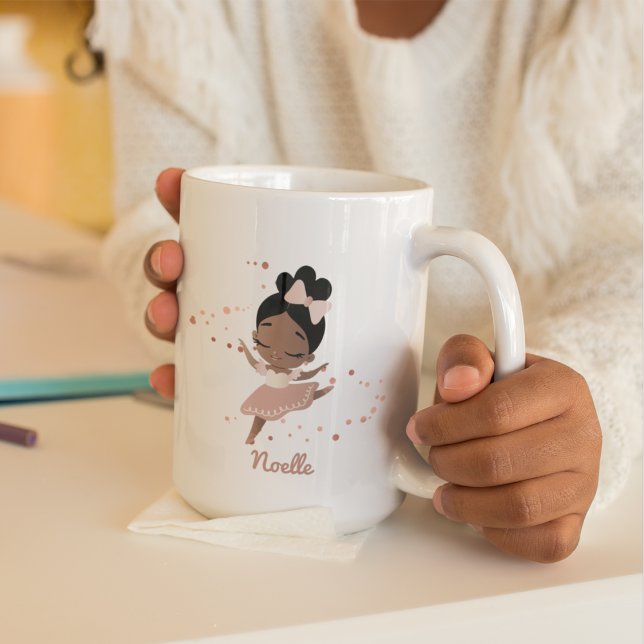 Mug Ballerina afro-américaine avec Bow, or Rose (Créateur téléchargé)