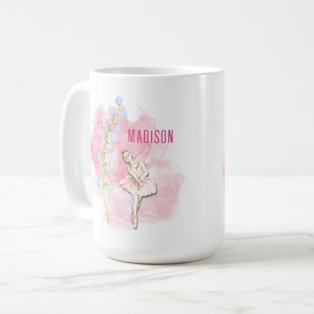 Mug Ballerina et Lily de la Vallée Florale sur rose (Devant gauche)