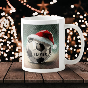 Mug Ballon de football avec nom de chapeau de Père Noë