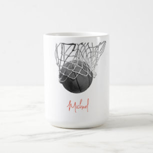Mug Ballon et filet de basket-ball noir et blanc Votre