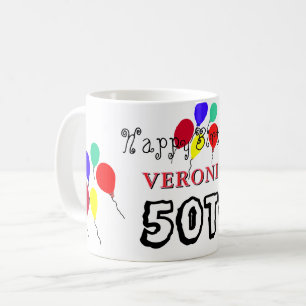 Mug Ballons pour les 50 ans Rouge Bleu Tout ÂGE