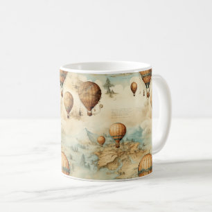 Mug Balloon vintage à air chaud dans un paysage serein
