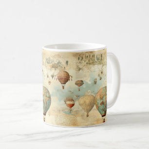 Mug Balloon vintage à air chaud dans un paysage serein