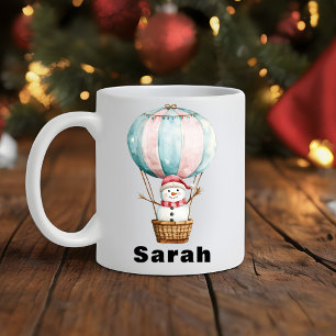 Mug Ballotte à air chaud Snowman Nom personnalisé Noël