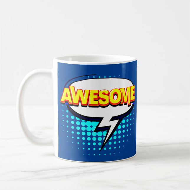 Mug Bande dessinée Pop Art Bleu Jaune AWESOMIE Nouveau (Gauche)