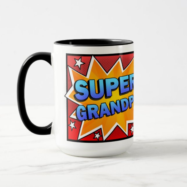 Mug Bande dessinée Super Grand-Père Photo De Grandkids (Gauche)