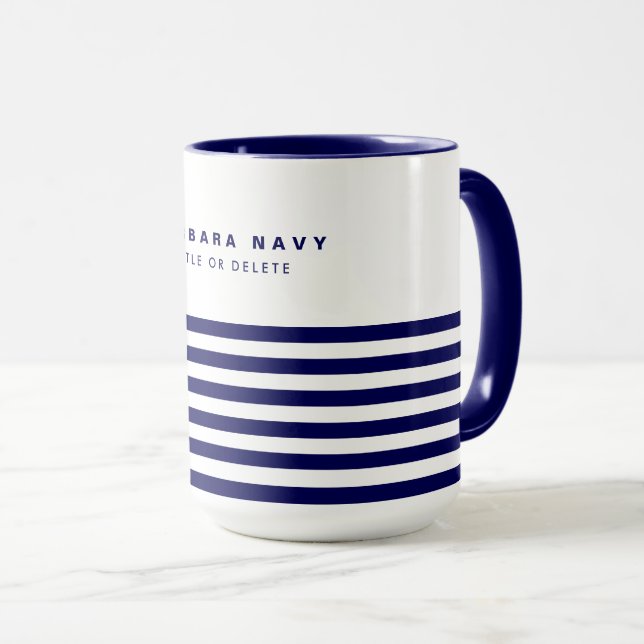 Mug Bande Nautique Marine Bleu tendance Stylish 6 band (Devant droit)