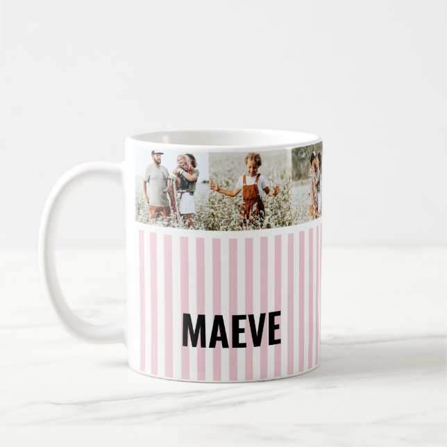Mug Bande rose et blanche personnalisées photo moderne (Gauche)