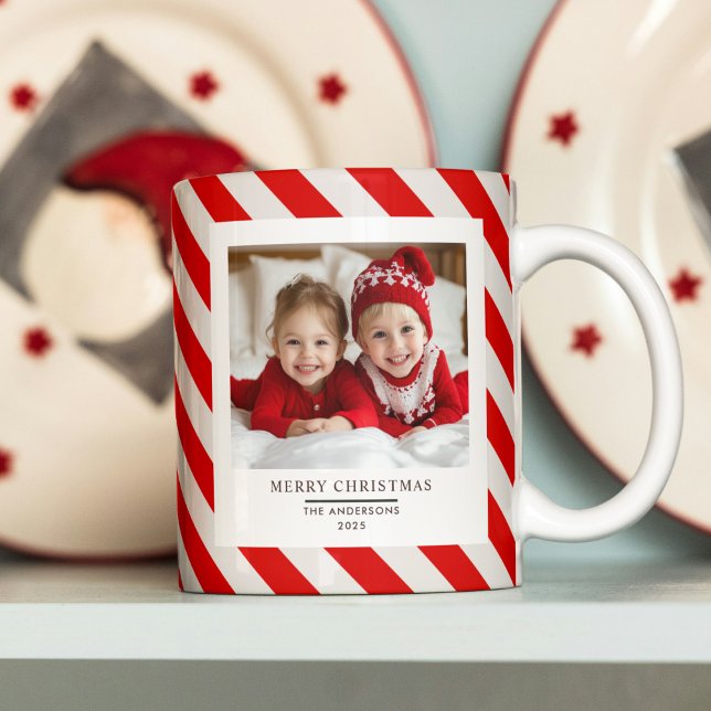 Mug "Bande rouge avec photo Joyeux Noël et nom (Créateur téléchargé)