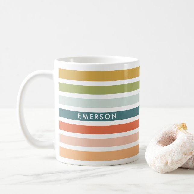 Mug Bandes colorées Nom personnalisé (Avec donut)