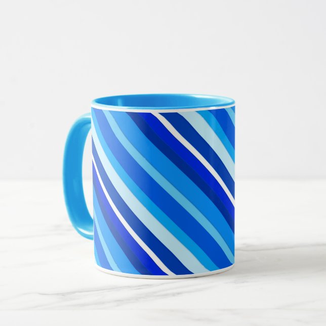 Mug Bandes de bonbons en couche - cobalt et bleu pâle (Devant gauche)
