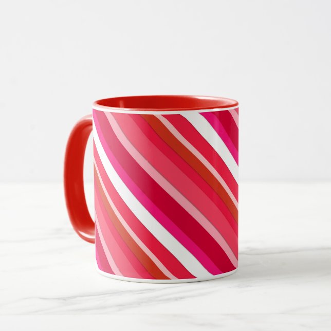 Mug Bandes de bonbons en couches - rouge, rose et blan (Devant gauche)