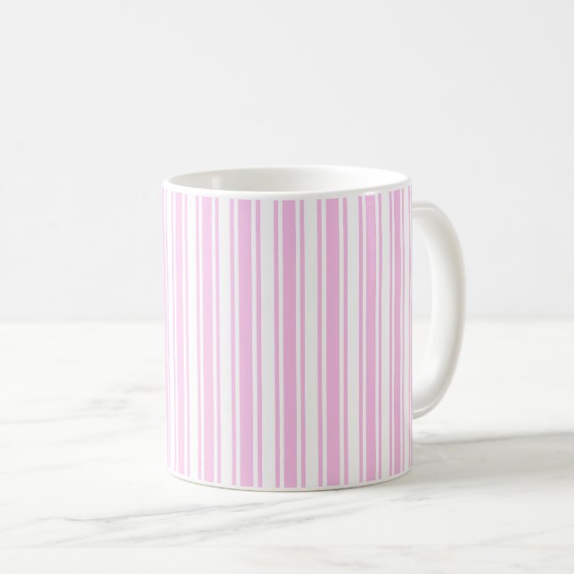 Mug Bandes de bonbons rose clair et blanc (Devant droit)