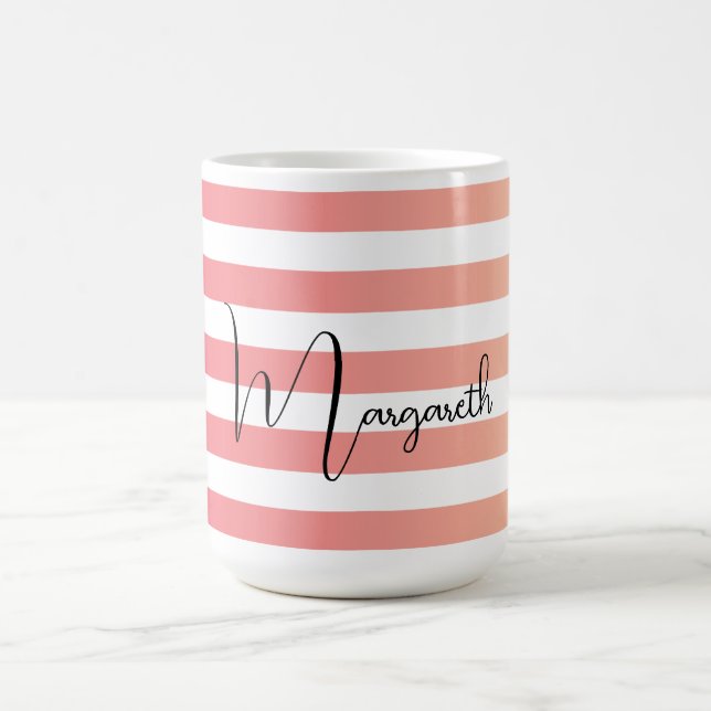 Mug Bandes de dégradé rose personnalisées Nom noir (Centre)