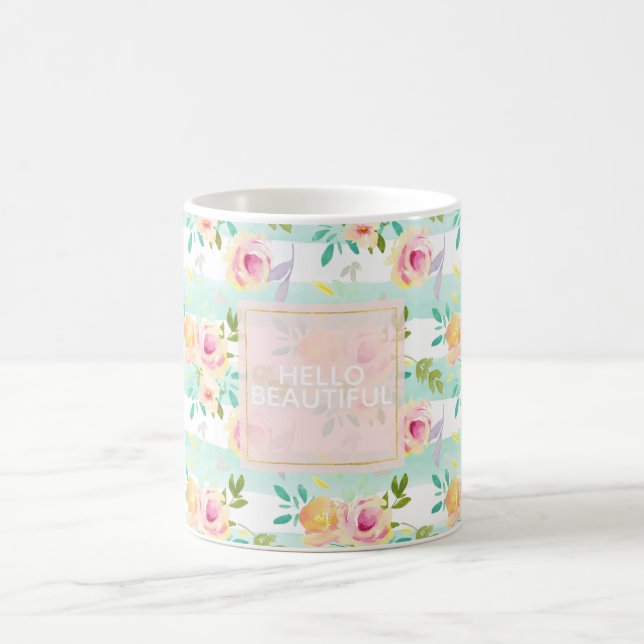 Mug Bandes de menthe Floral Chic (Centre)