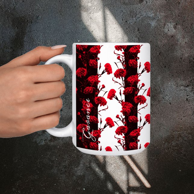 Mug Bandes d'oeillets florales rouges noirs personnali (Créateur téléchargé)