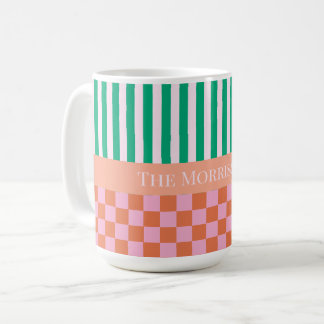 Mug Bandes et chèques colorées Vert rose orange