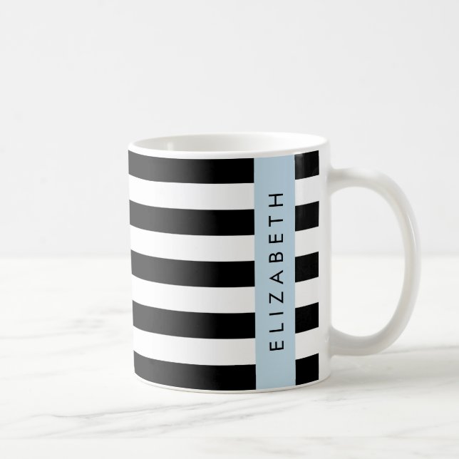 Mug Bandes noires et blanches, Gravées, Lignes, Votre  (Droite)