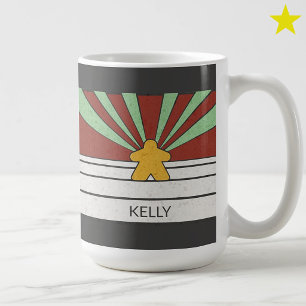 Mug Bandes rétro de Meeple sarcelle Nom personnalisé