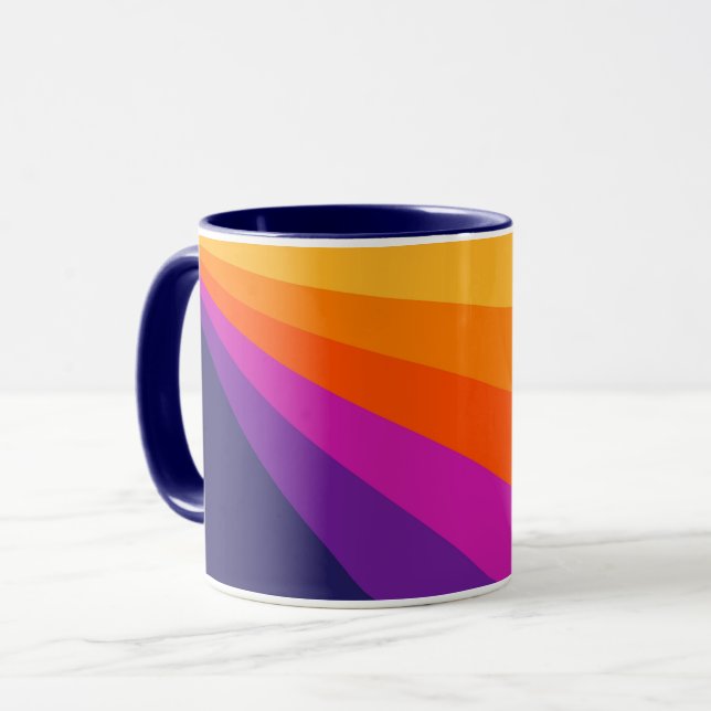 Mug Bandes rétro en diagonale violette et orange (Devant gauche)