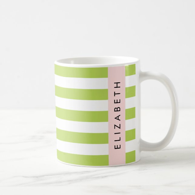 Mug Bandes vertes, Lignes, Motif rayé, Votre Nom (Droite)