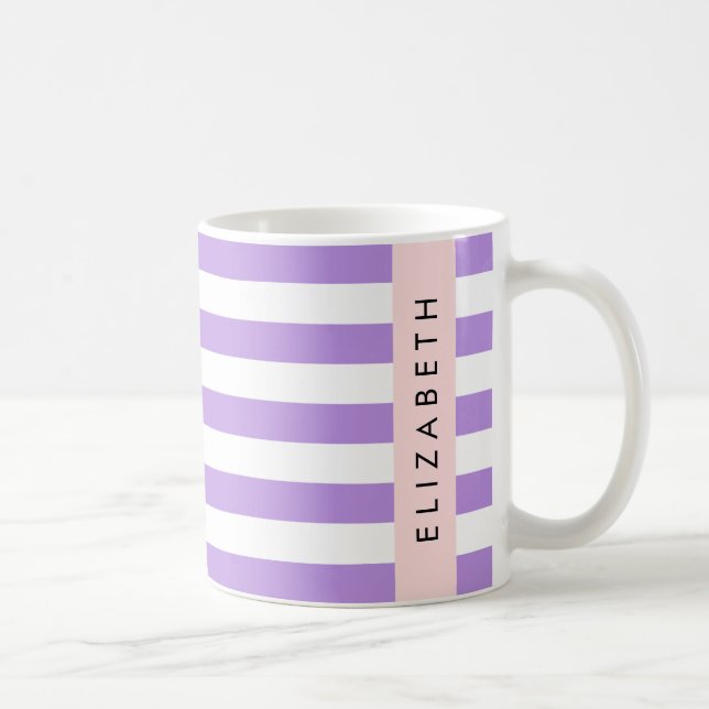 Mug Bandes Violettes, Motif Gratté, Lignes, Votre Nom (Droite)