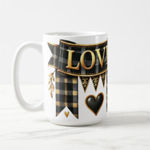 MUG BANNIÈRE D'AMOUR NOIR ET OR AVEC COEUR
