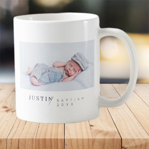 Mug Baptême Pour Lui Nom De Photo Minimaliste Moderne