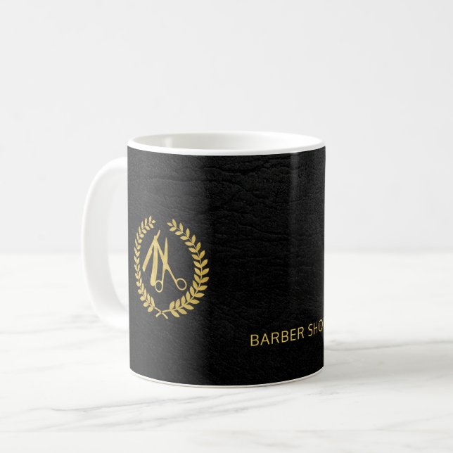 Mug Barber styliste luxe or et cuir noir (Devant gauche)