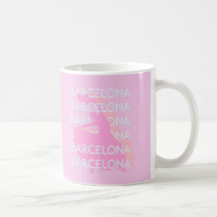 Mug Barcelona Travel Art, Espagne, Pastel, Rose