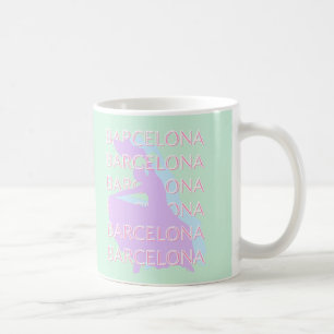 Mug Barcelone Art Voyage, Espagne Art, Pastel, Vert
