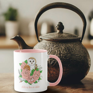 Mug Barne Chouette Fleurs roses Bleu
