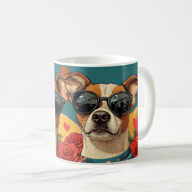 Mug Basenji avec Roses de coeur Saint Valentin (Devant droit)
