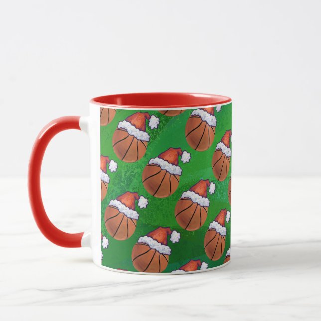 Mug Basket-ball de Santa Hat sur Green (Gauche)