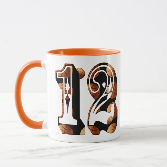 Mug Basket-ball numéro 12 logo photo, (Gauche)