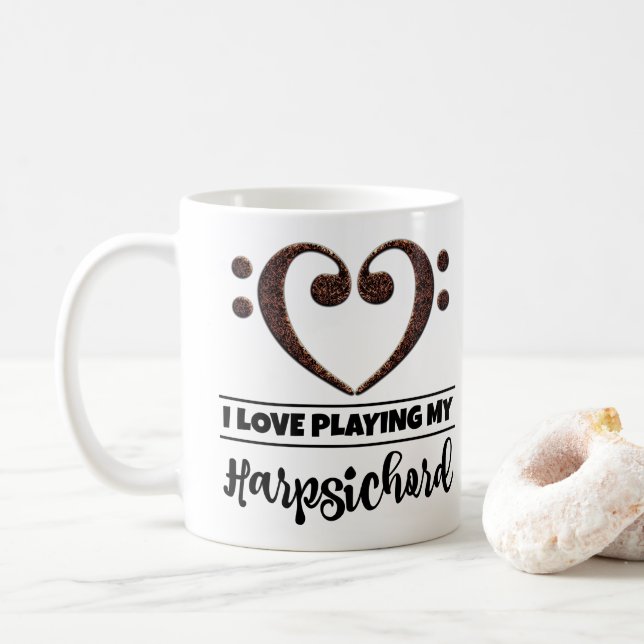 Mug Bass Clef Coeur J'Aime Jouer Mon Harpsichord (Avec donut)