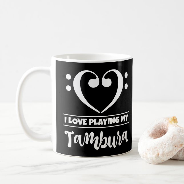 Mug Bass Clef Coeur J'Aime Jouer Mon Tambura (Avec donut)