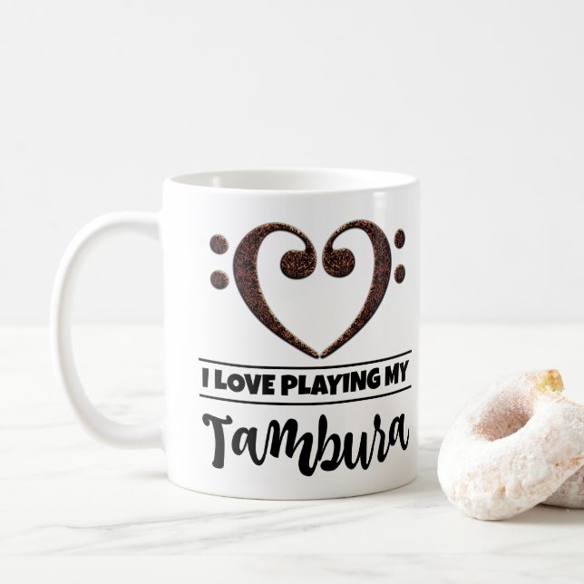 Mug Bass Clef Coeur J'Aime Jouer Mon Tambura (Avec donut)
