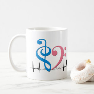 Mug Bass Clef Heart EKG Waves Cyan & Bubblegum Pink