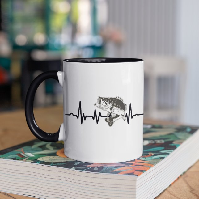 Mug Bass Fishing Pulse Heartbeat Sports Hobby (Bass fishing pulse coffee mug with a largemouth bass)